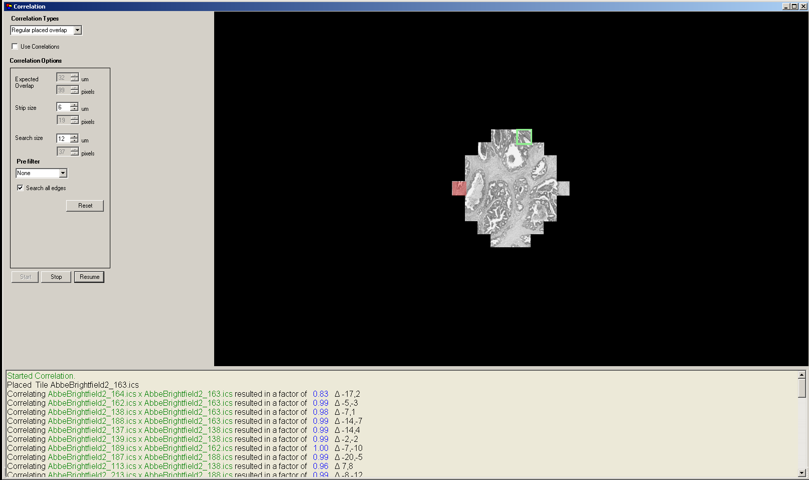 correlation screen shot