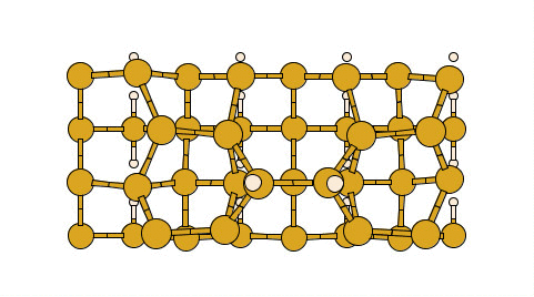 Animated GIF of first
      hydrogen diffusing off ad-dimer via meta-stable state