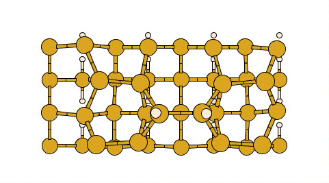 Animated GIF of first
      hydrogen diffusing off ad-dimer into meta-stable state