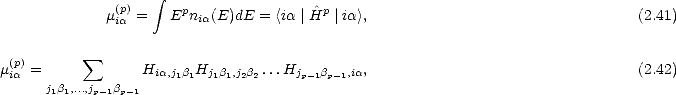               (p)    integral  p                ^p
             mia  =   E nia(E)dE = <ia |H  |ia>,                                 (2.41)

 (p)        sum 
mia =             Hia,j1b1Hj1b1,j2b2 ...Hjp-1bp-1,ia,                                (2.42)
     j1b1,...,jp-1bp- 1
