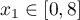 \(x_1 \in [0,8]\)