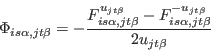 \begin{displaymath}
\Phi_{i s \alpha, j t \beta}=-\frac{F^{u_{j t \beta}}_{i s ...
... F^{-u_{j t \beta}}_{i s \alpha, j t \beta}}{ 2u_{j t \beta} }
\end{displaymath}