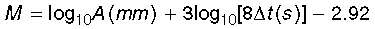 M = log A + 3 log (8 delta t) - 2.92