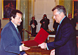 President Kwasniewski of Poland awarding title of  Professor to  Andrzej Loesch, April 27, 2005.