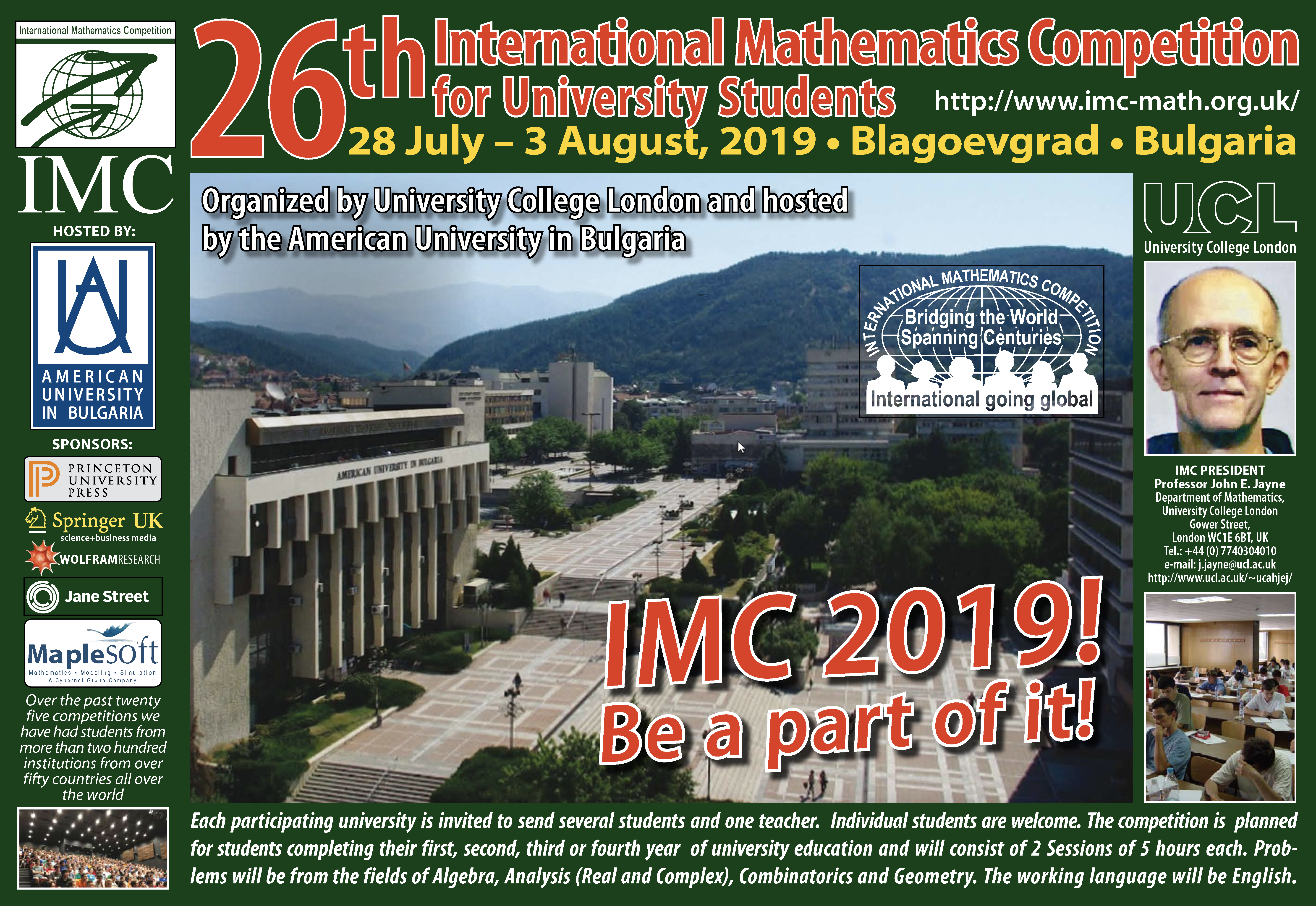 John E Jayne, IMC (International Mathematics Competition), UCL, Department of Mathematics