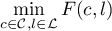 \[ \min_{c \in \mathcal{C}, l \in \mathcal{L}} F(c,l) \]