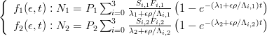 { ∑3 Si,1Fi,1 ( -(λ +ϵρ∕Λ )t)
f1(ϵ,t) : N1 = P1 i=0λ1+ϵρ∕Λi,1(1 - e 1 i,1 )
f2(ϵ,t) : N2 = P2 ∑3 --Si,2Fi,2-- 1 - e-(λ2+ϵρ∕Λi,2)t
i=0λ2+ϵρ∕Λi,2