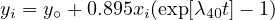 yi = y∘ + 0.895xi(exp[λ40t]- 1)
