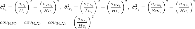       (    )2   (      )2         (     )2   (      )2         (     )2    (     )2
 2      σUi-      σHei-      2      σThi-      σHei-      2      σSmi-       σHei-
ˆσVi =   Ui    +   Hei     , ˆσ Wi =  T hi   +    Hei    ,σˆXi =   Smi    +    Hei
                               (     )2
                                 σHei-
covVi,Wi = covVi,Xi = covWi,Xi =   Hei
