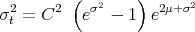          (  2    )      2
σ2t = C2   eσ -  1  e2μ+ σ

