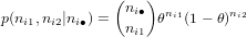               (ni∙) n       n
p(ni1,ni2|ni∙) =  n   θ i1(1- θ) i2
                i1
