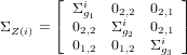        &lfloor;  &Sigma;i  02,2 02,1&rfloor;
&Sigma;    = &lceil;  02g,12 &Sigma;i   02,1&rceil;
  Z(i)     01,2 01g,22 &Sigma;i
                     g3
