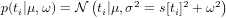             (     2      2   2)
p(ti|&mu;,&omega;) = N ti|&mu;,&sigma;  = s[ti] + &omega;
