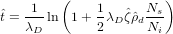     1   (    1      N )
ˆt =---ln 1 + -λDζˆρˆd -s-
   λD        2      Ni

